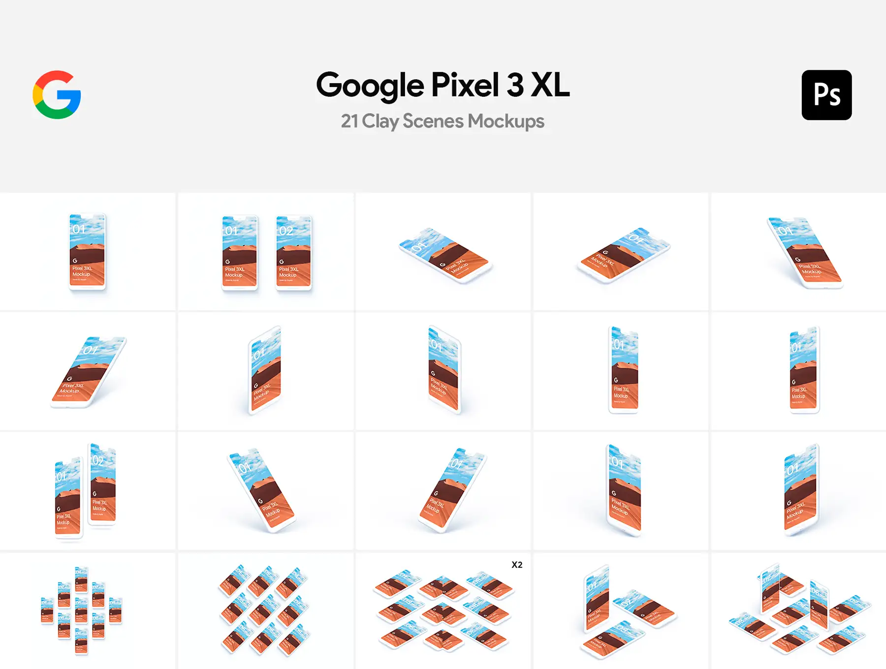 21 Google Pixel 3 XL Clay Mockups 4 21 google pixel 3 xl clay mockups3