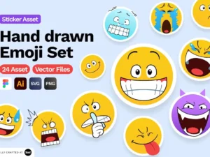 24 hand drawn emoji set sticker icon asset1