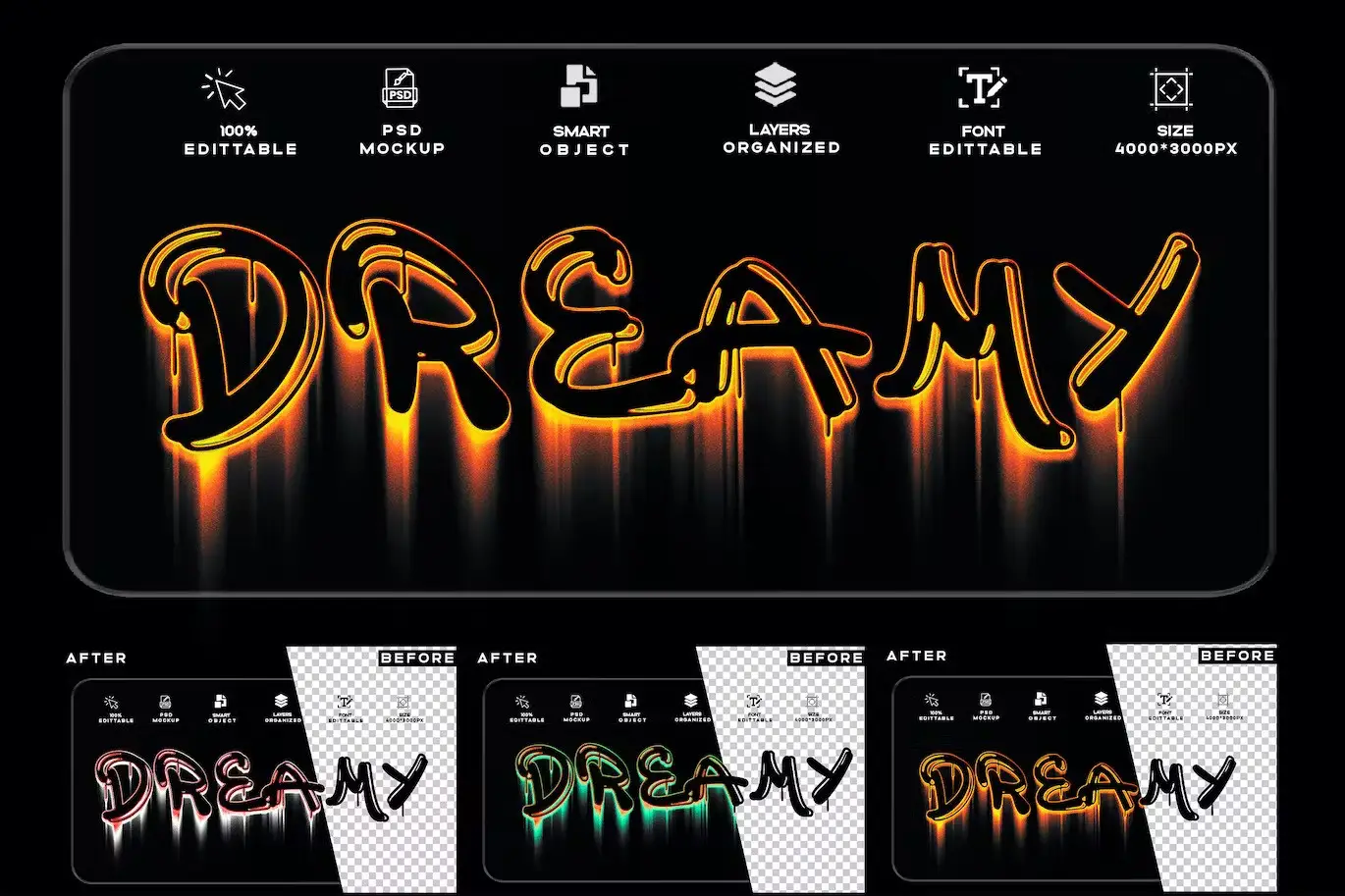 3 PSD Dreamy Liquid Text Effect Gradient