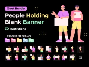 30 images people holding blank banner illustration1