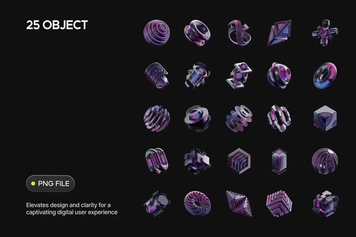 3D Black Chrome Shape Elements 5 3d black chrome shape elements4