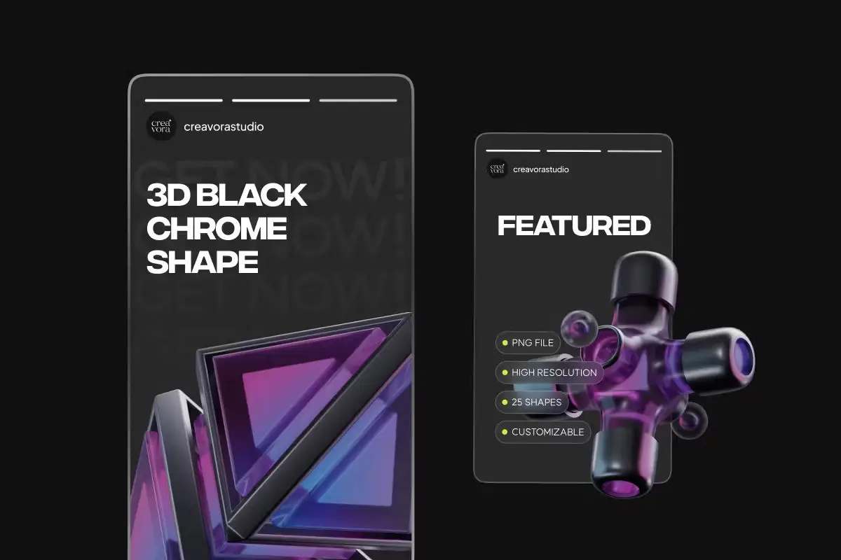 3D Black Chrome Shape Elements 6 3d black chrome shape elements5
