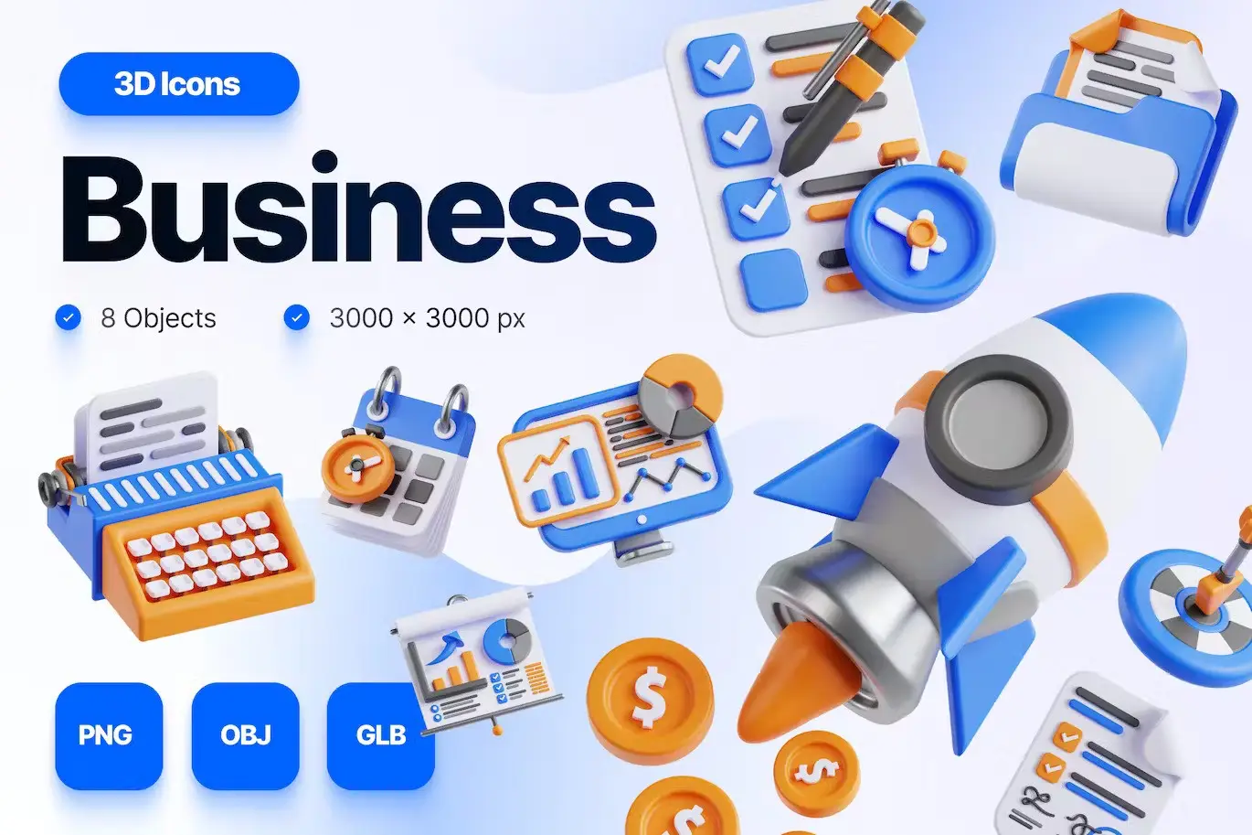 3D Business Icons Illustration