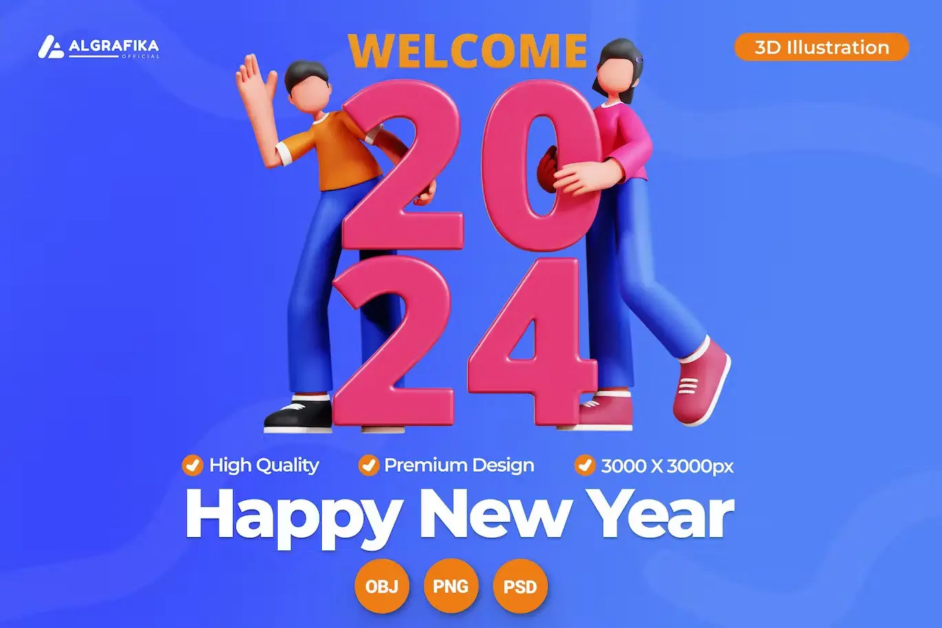 3D Character Illustration Happy New Year 2022