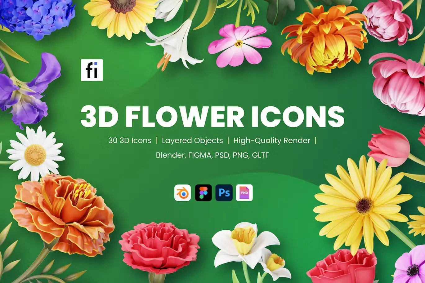3D Flower Icons