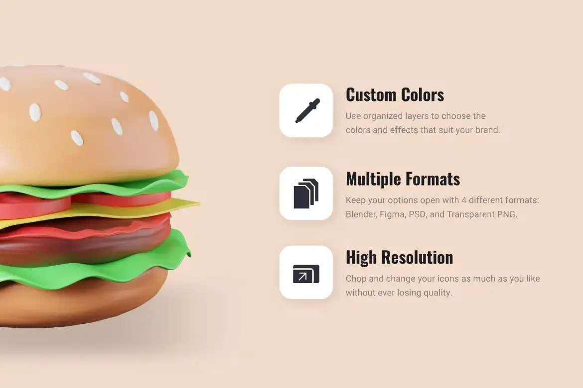 30 3D Food and Meals Icons Illustration