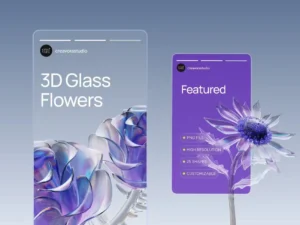 3d glass flower elements3