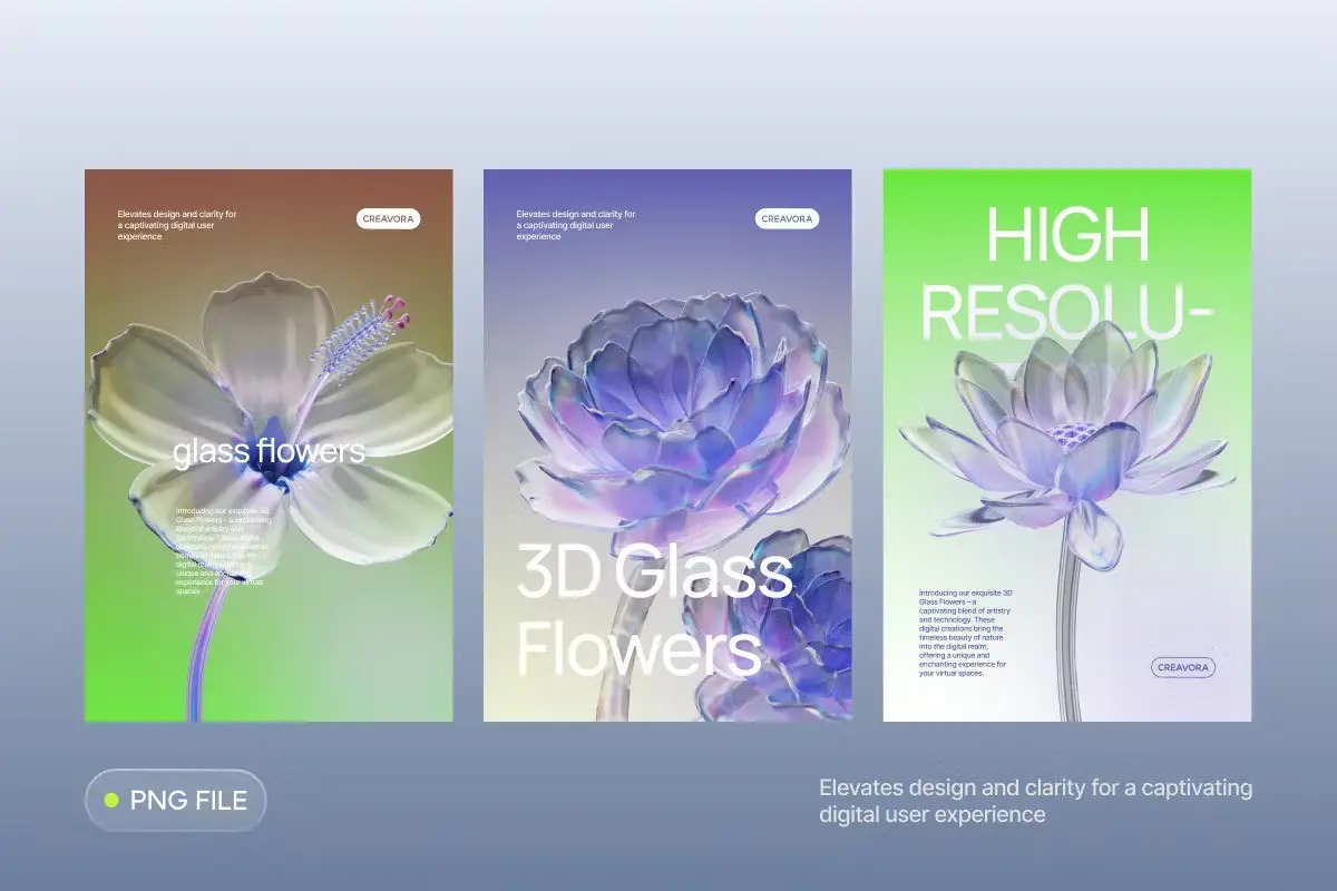 3D Glass Flower Elements 8 3d glass flower elements7