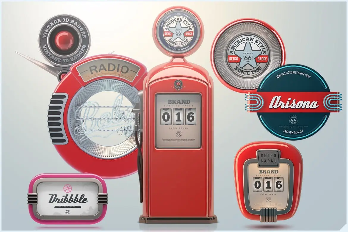 3D Retro Badges