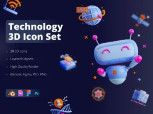 3d technology icon set 8
