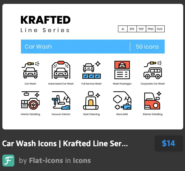 50 Car Wash Icons | Krafted Series