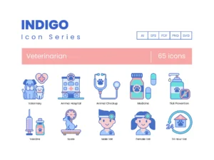 65 veterinary icons indigo series1