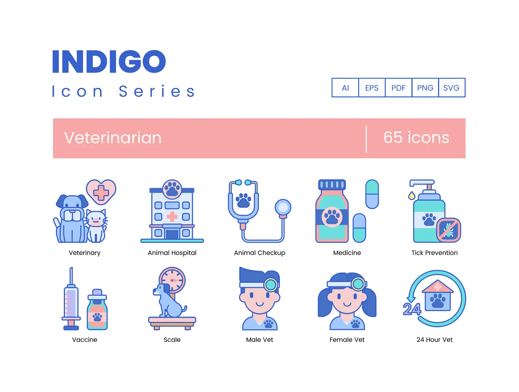 65 Veterinary Icons | Indigo Series