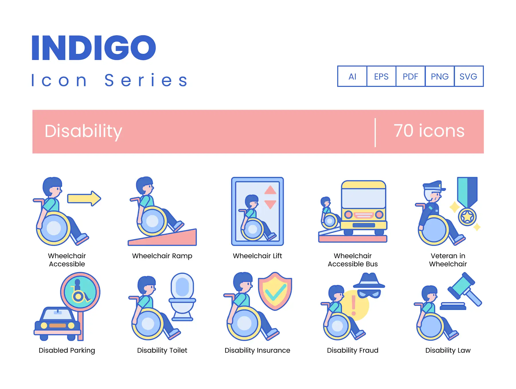 70 Disability Icons | Indigo Series