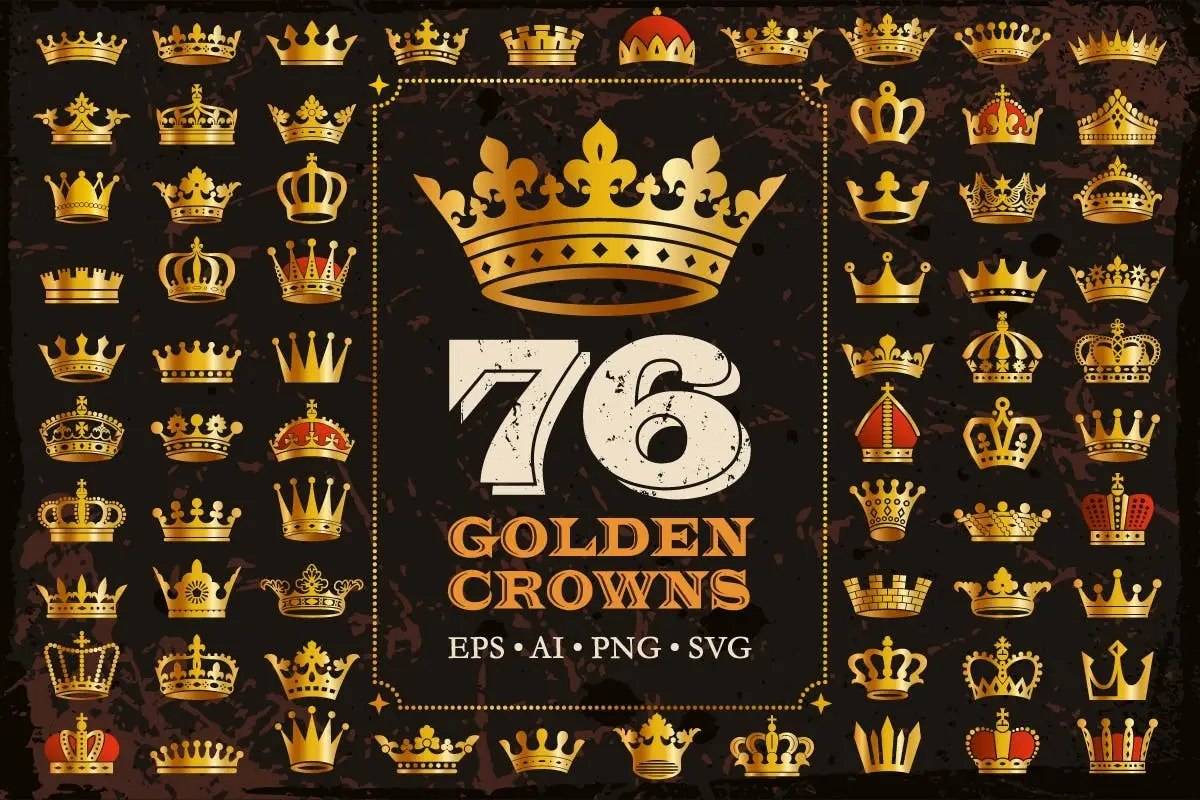 76 Golden Royal Crowns Icons Vector Silhouettes 3 76 golden royal crowns icons vector silhouettes1