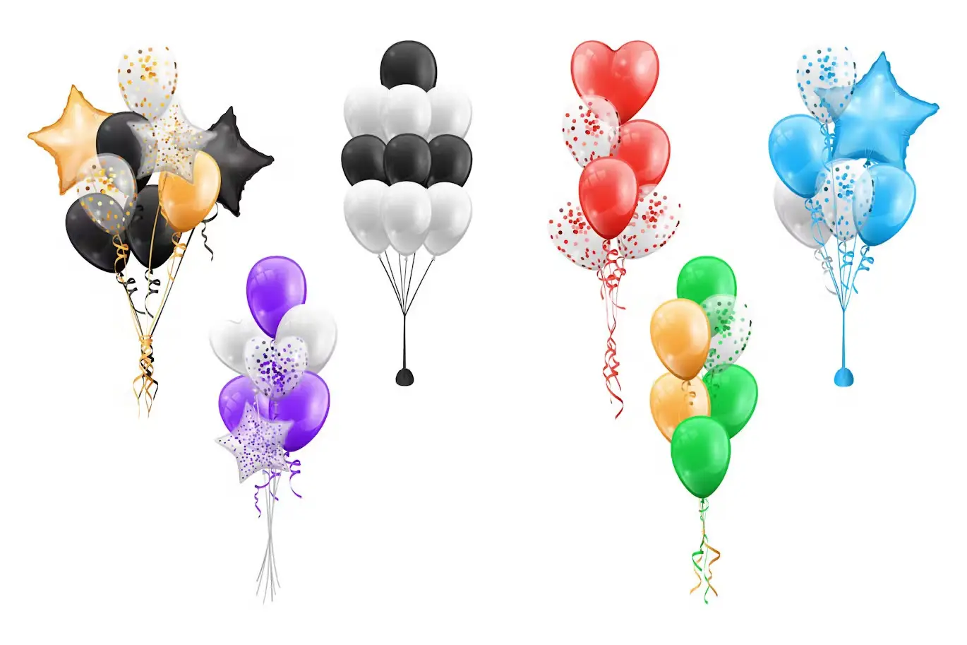 Balloon Bunches Set Heart, Circle And Star Shapes 2 balloon bunches set heart circle and star shapes