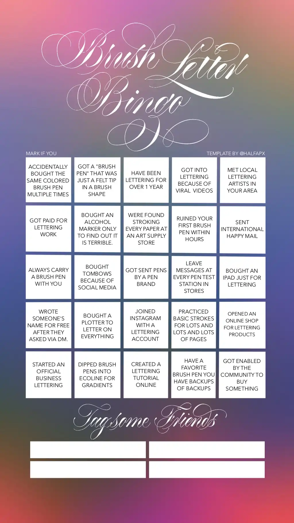 Brush Letterer Bingo Instagram Story Template 3 brush letterer bingo instagram story template