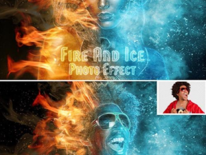 burning fire and frozen ice photo effect mockup 1