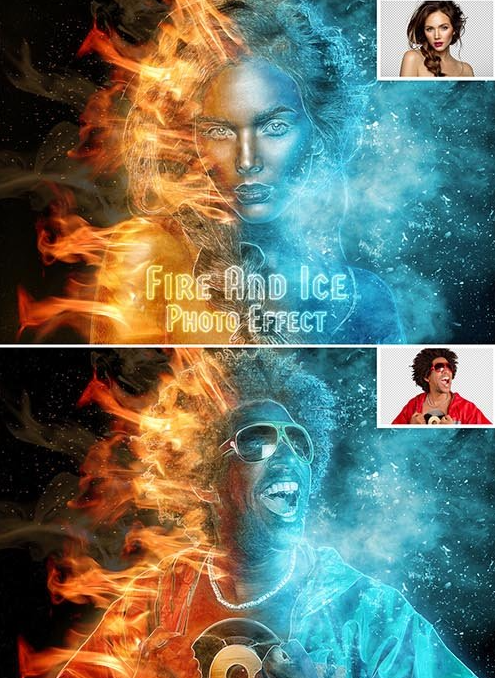 Burning Fire And Frozen Ice Photo Effect Mockup