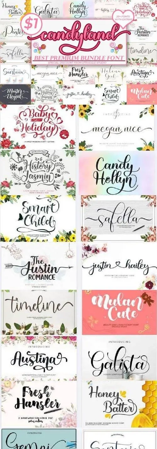 Candyland – Best Premium Font Bundle – 23 Premium Fonts