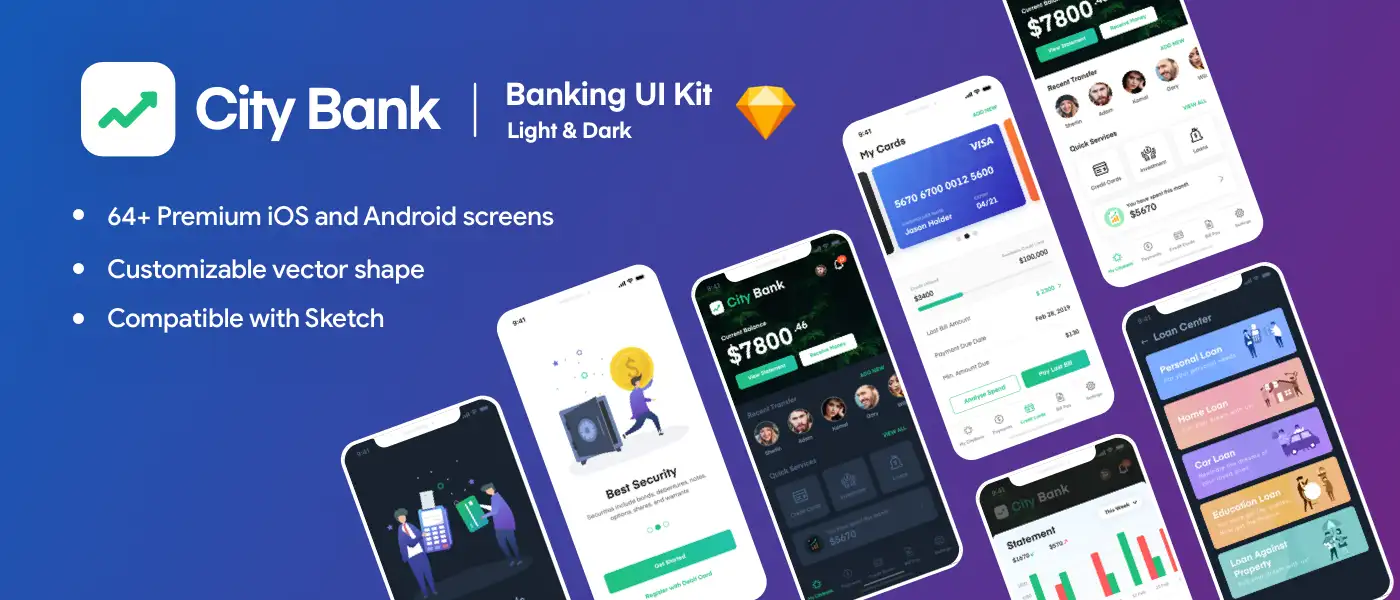 City Bank Light and Dark App UI Kit 3 city bank light and dark app ui kit1