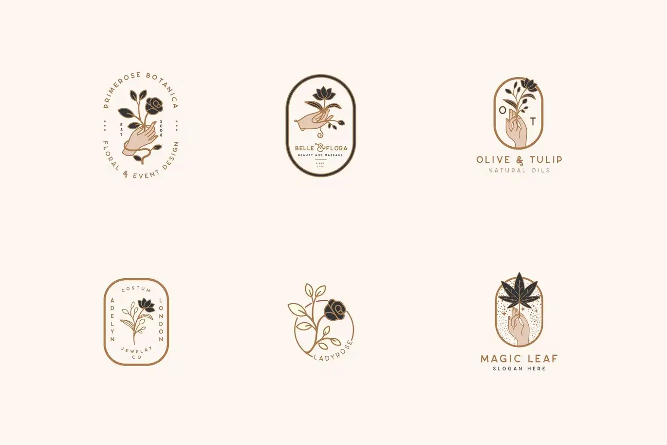 Elegant Floral Botanical Hand Logos Vol.1 4 elegant floral botanical hand logos vol