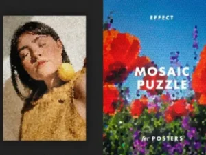glass mosaic poster photo effect mockup