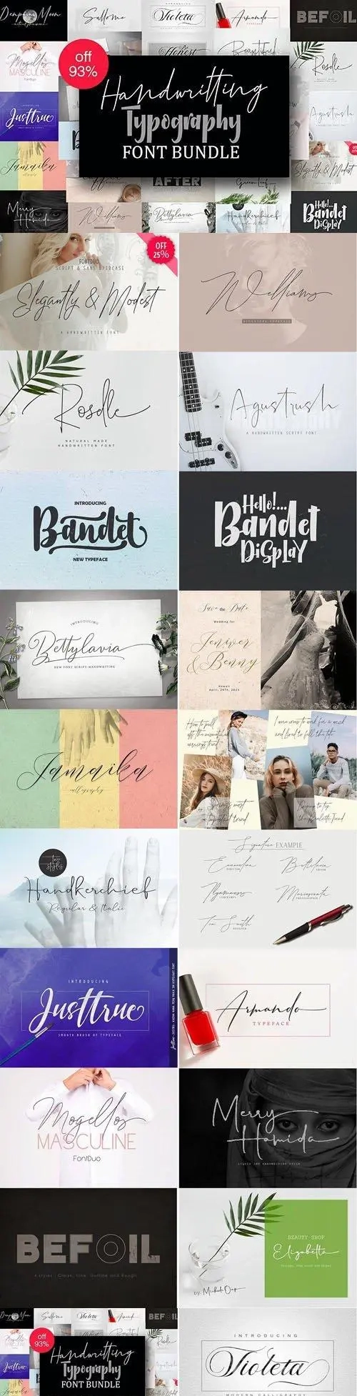 Handwritting Typography Font Bundle – 36 Premium Fonts