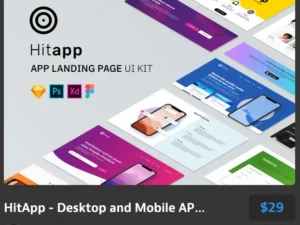 hitapp desktop and mobile app landing page ui kit