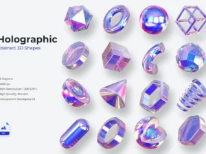 holographic 3d shapes illustration pack