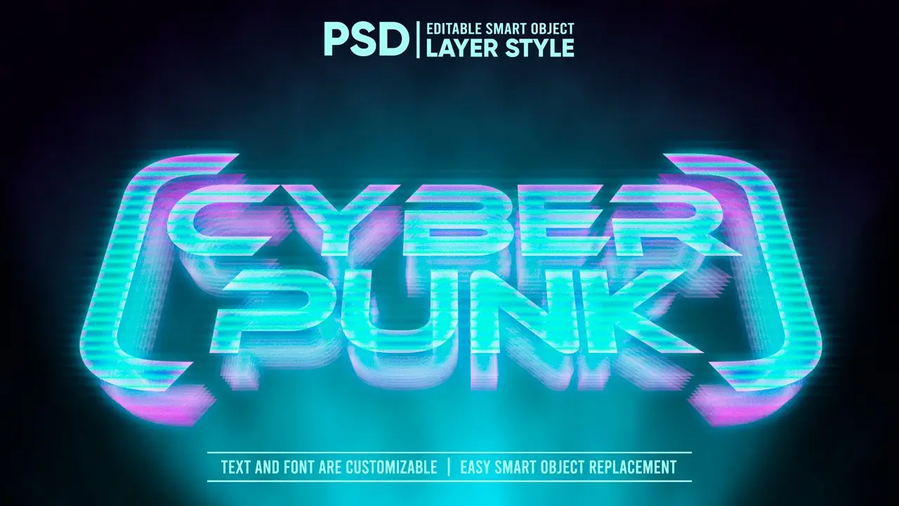 Holographic Cyberpunk 3D Glow Text Effect
