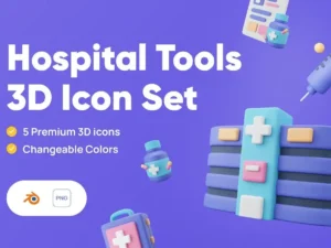 hospital tools 3d icons set