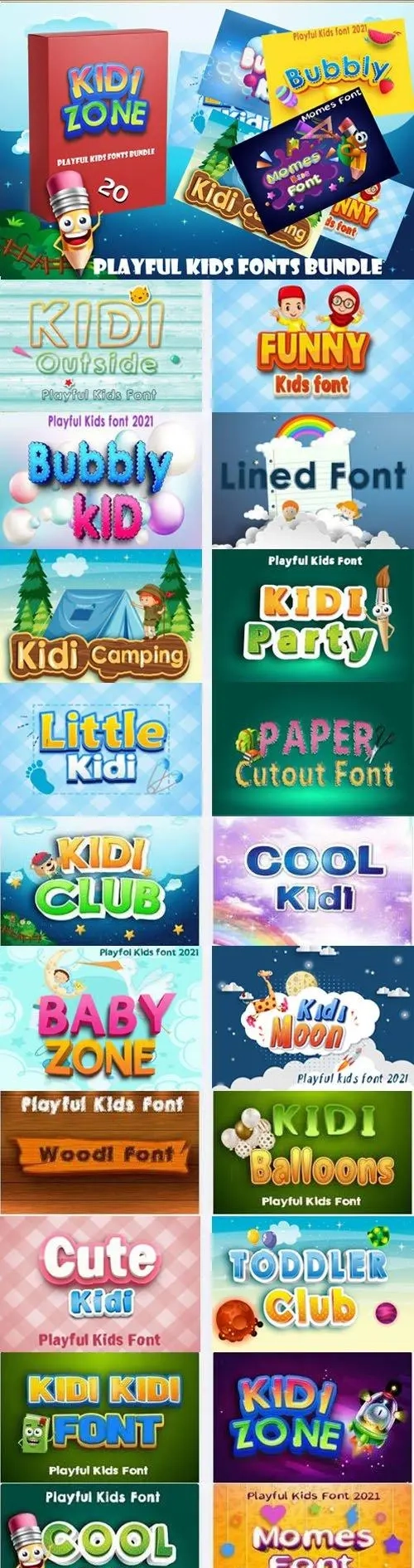 Kids Fonts Bundle – 20 Premium Fonts