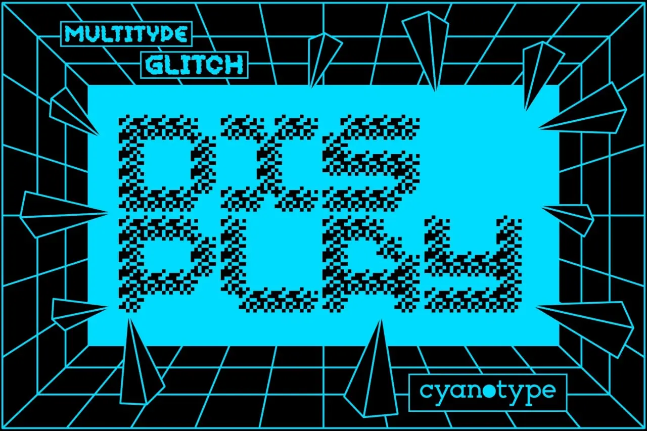Multitype Glitch Font Cyrillic By Damián Guerrero ( Cyanotype ) 4 multitype glitch font cyrillic by damin guerrero cyanotype 2