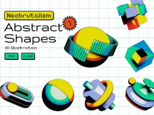 neobrutalism abstract 3d shapes