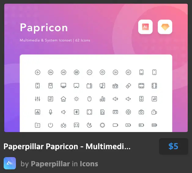 Paperpillar Papricon - Multimedia and System Icons