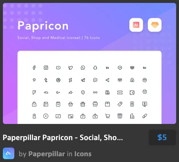 Paperpillar Papricon - Social, Shop and Medical Icons