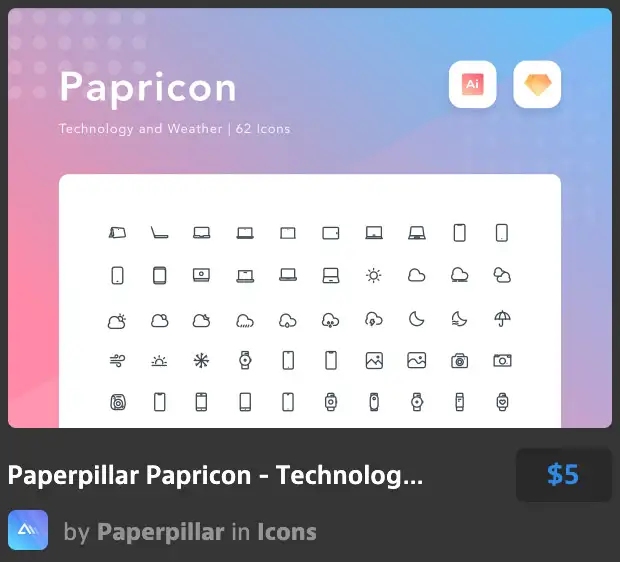 Paperpillar Papricon - Technology and Weather Icons
