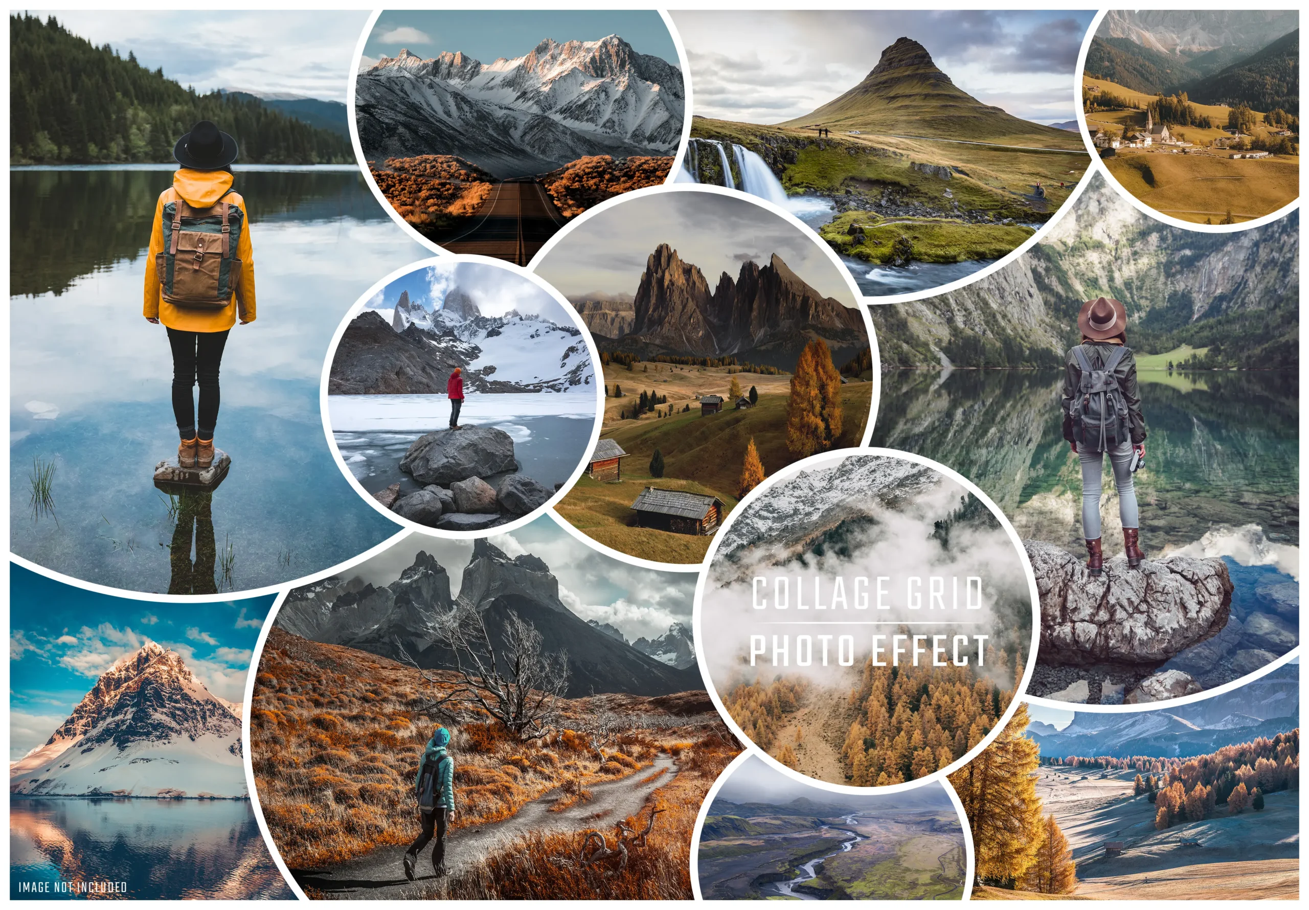 Photo Collage Circle Frame Effect Mockup