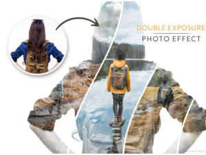 photo collage double exposure strip effect mockup