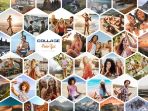 photo collage hexagon frame effect mockup