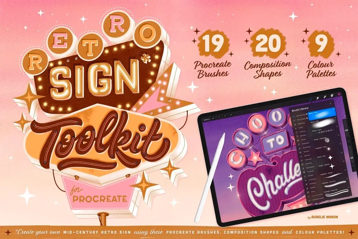 Retro Sign Toolkit 9 retro sign toolkit for procreate