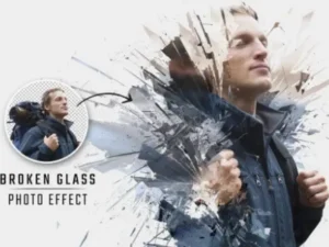 shattered glass explosion dispersion photo effect mockup