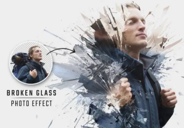 Shattered Glass Explosion Dispersion Photo Effect Mockup
