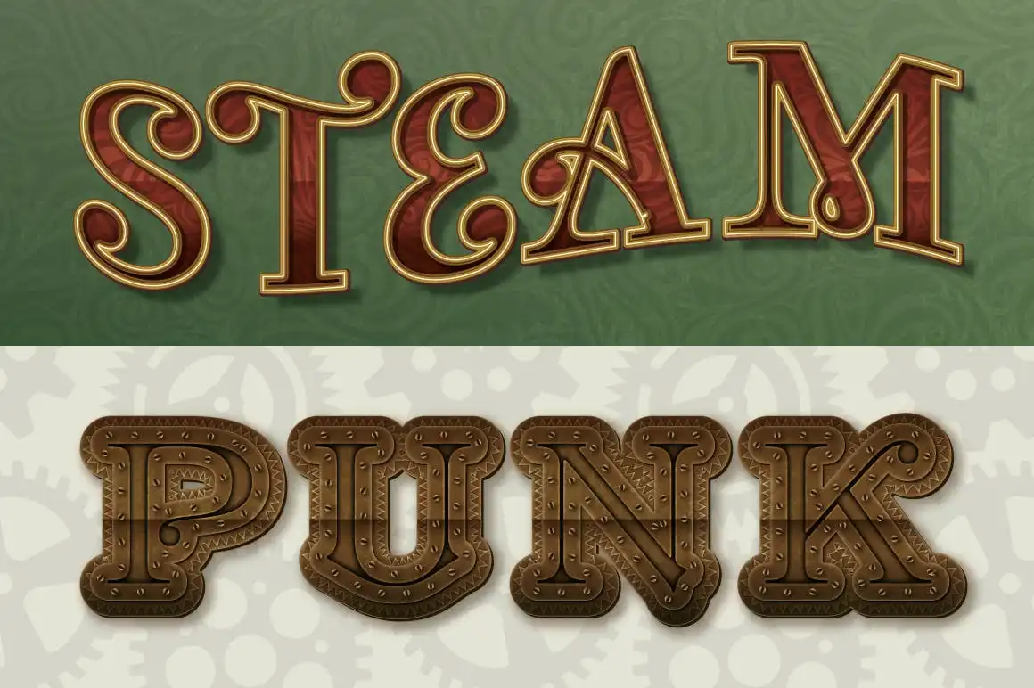 Steam Punk Text Styles, Brushes And Backgrounds