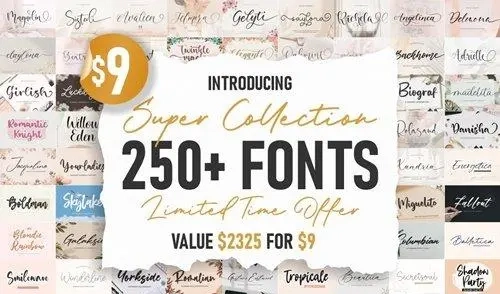 Super Collection Font Bundle – 258 Premium Font