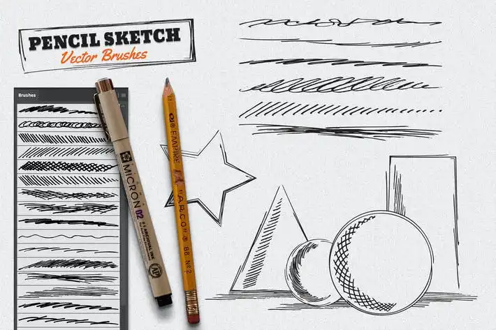 Adobe Photoshop Brush Stamps Bundle - 5 Packs 6 vector pencil sketch brushes 4