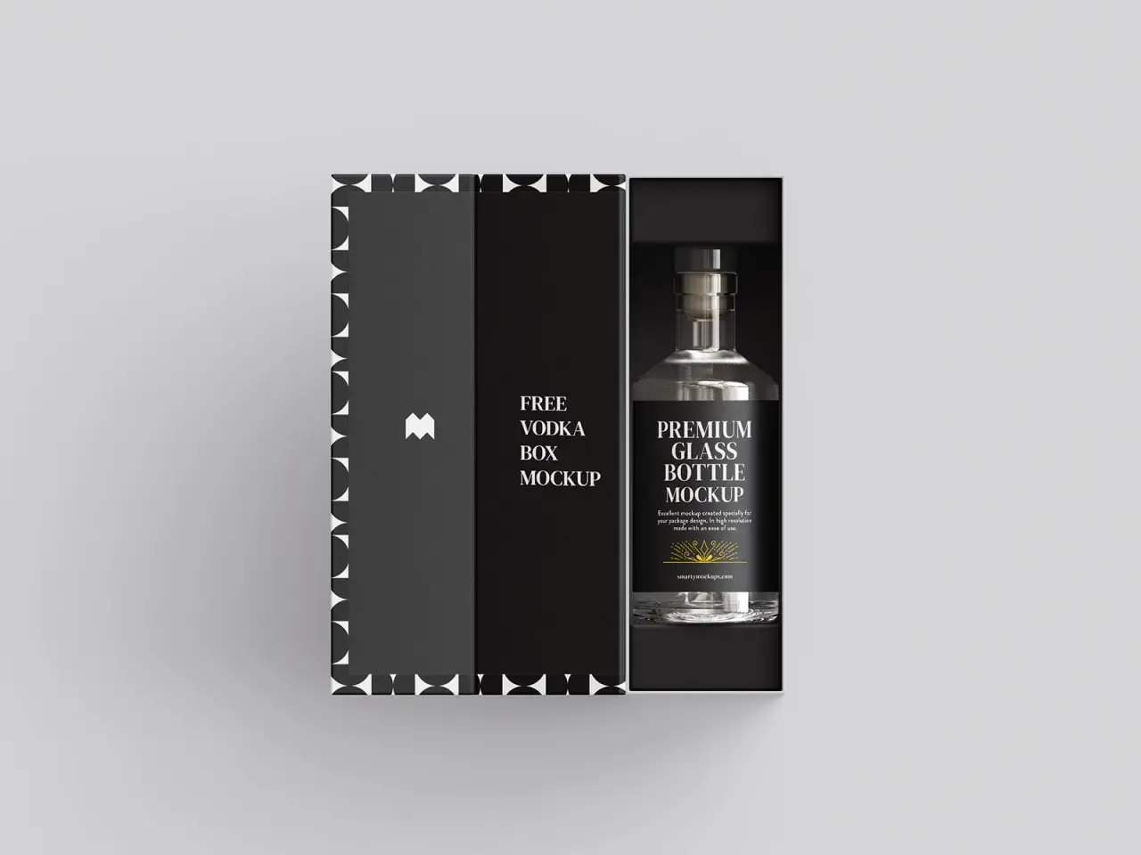 Vodka Bottle In Box Mockup
