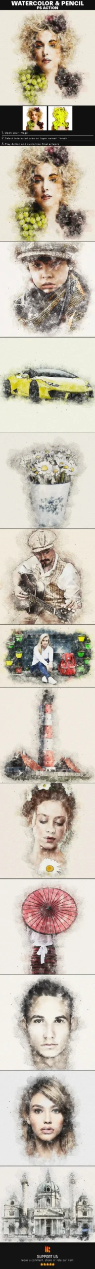 Watercolor & Pencil Photoshop Action 13 watercolor pencil photoshop action 1