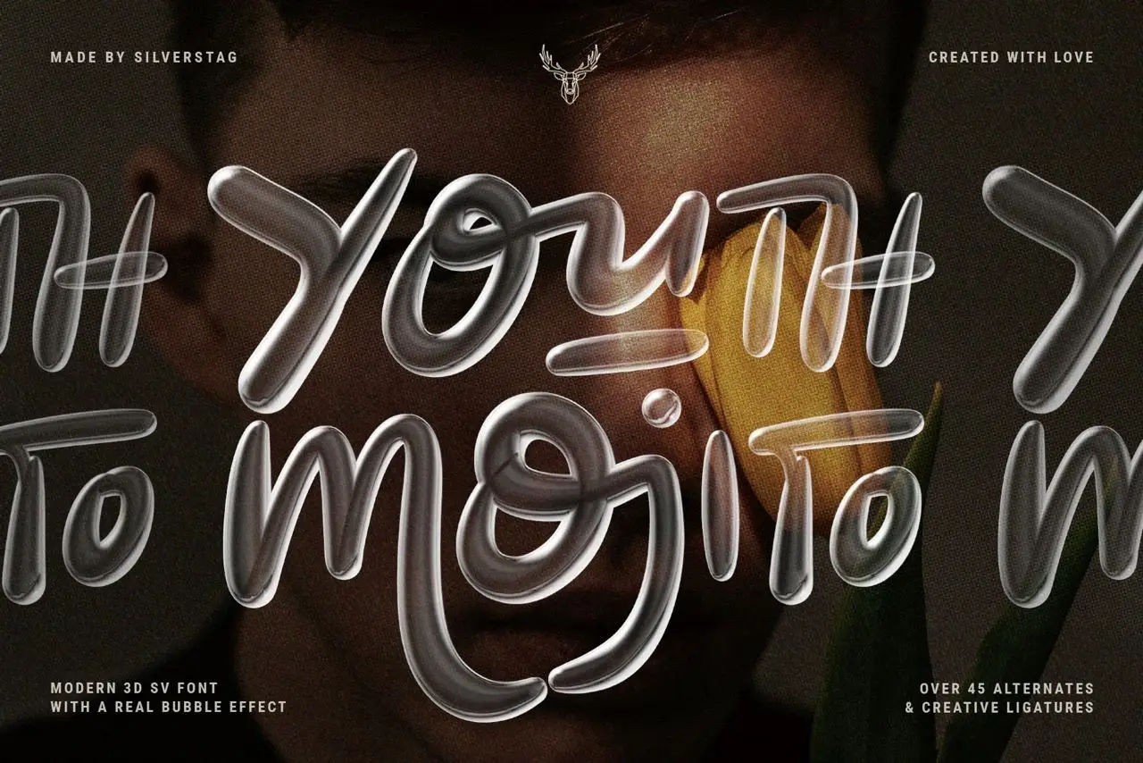 Youth Mojito-A 3D Bubbly Svg Font 3 youth mojito a 3d bubbly svg font